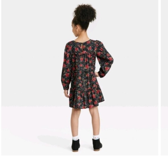 Girls' Long Sleeve Woven Dress - Cat & Jack™ Black Size M 7/8 - Picture 2 of 9